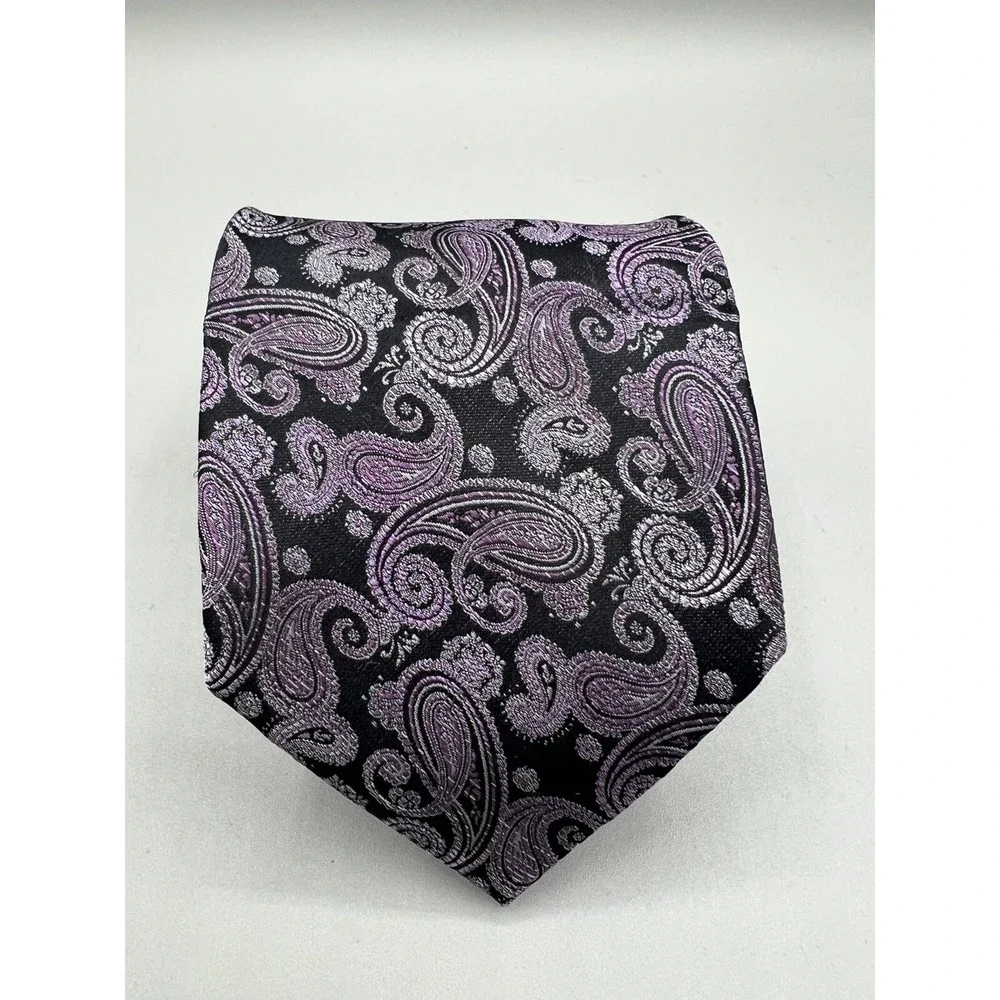 PRONTO UOMO 100% Silk Necktie Paisley Purple‎ Black L:63.25